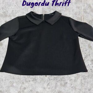 Woman's Large Zara Peter Pan Collar 60's Style Half Sleeve Boxy Swing Top